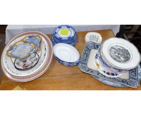 A selection of blue and white 'Lorne' dinner ware; meat and other plates, 6 Midwinter dessert plates etc