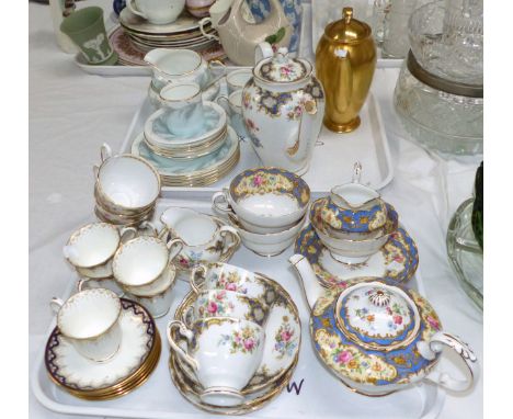 A Tuscan ""Windsor"" 19 piece coffee set; 5 Wedgwood blue and gilt coffee cups and 6 saucers; an Aynsley ""Blue Wheat"" 21 pi