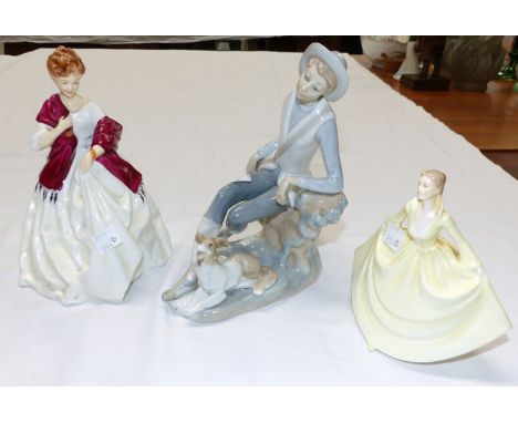 A Lladro group; a Royal Worcester figure ""First Dance""; a Coalport figure