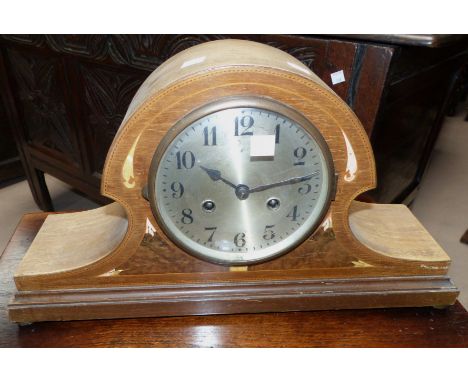 A 1920's mantel clock and another; a pair of barley twist candlesticks; etc.