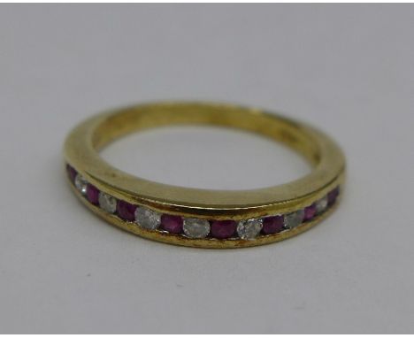 A 9ct gold, ruby and diamond ring, 2.7g, M