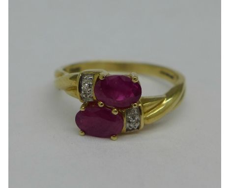 A 9ct, gold, ruby and diamond ring, 2.3g, N