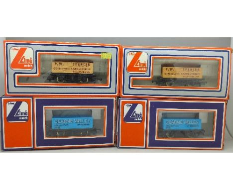 Four Lima OO scale railway wagons, two Dearne Valley and two P.W. Spencer, boxed