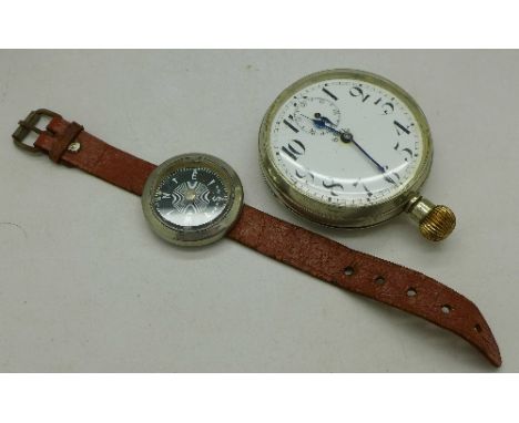 An 8-days Goliath pocket watch, the movement marked Brevet 33236, lacking loop and a wrist compass, made in Japan