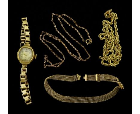 9ct gold jewellery including watch strap and two necklace and a 9ct gold Rotary bracelet wristwatchCondition Report:Approx 20