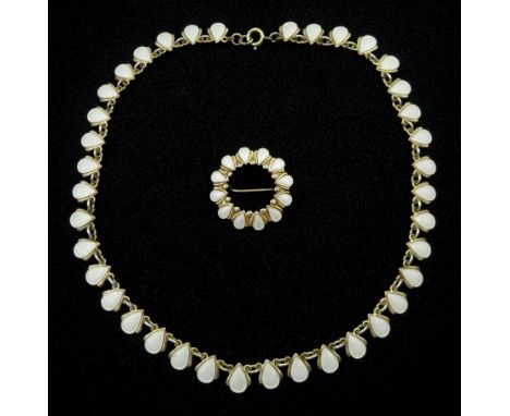 Danish silver white enamel necklace and matching brooch by Volmer Bahner Condition Report:Necklace length = 39.5cm, some tarn