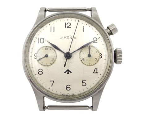 Lemania British Military Royal Navy Nuclear Submarine single button manual wind chronograph wristwatch, circa 1960's, 17 jewe