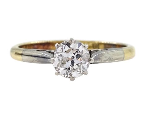 Gold old cut single stone diamond ring, stamped 18ct Plat, diamond approx 0.45 carat, boxedCondition Report:Approx 2gm, size 