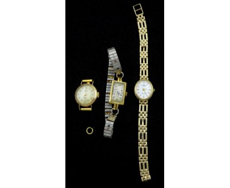 Rotary Elite 9ct gold ladies quartz bracelet wristwatch, Avia 9ct gold manual wind wristwatch and one other 9ct gold wristwat