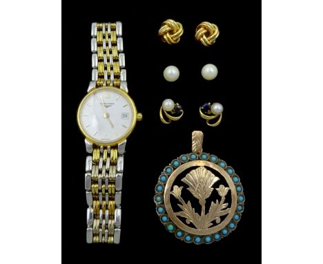 Longines Les Grandes Classiques ladies quartz wristwatch, Ref. L5.132.3, three pairs of 9ct gold earrings, including knot, pe