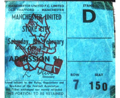 1968-69 MANCHESTER UNITED V STOKE CITY POSTPONED TICKET
8th February 1969 Postponed for a 5th round FA Cup home match tape ma