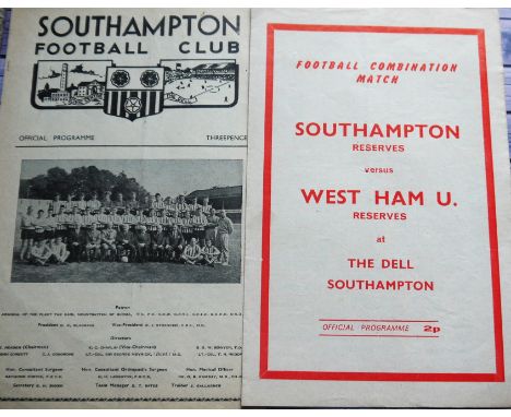 SOUTHAMPTON RESERVES V WEST HAM RESERVES 1965-66 &amp; 1972-73
26th March 1966 good and 16th December 1972 score noted&nbsp;