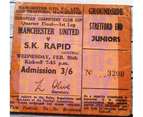 1968-69 MANCHESTER UNITED V SK RAPID TICKET
26thFebruary 1969 tape marks&nbsp;