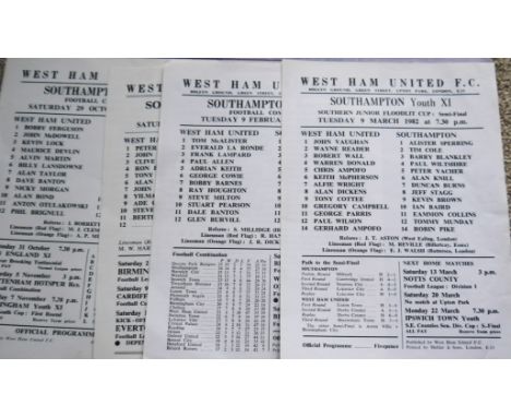 1970'S &amp; 80'S WEST HAM RESERVES / YOUTH PROGRAMMES ALL V SOUTHAMPTON&nbsp;
26thJanuary 1974, 29th Oct 1977,&nbsp; 9 Feb 1