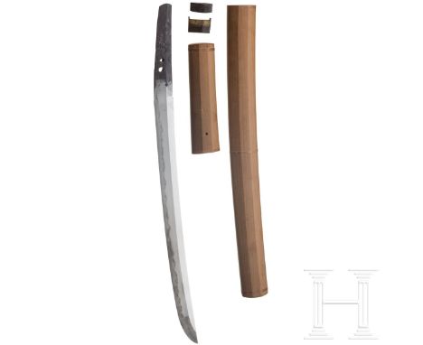 Wakizashi in Sirasaya, Japan, späte Edo-Periode  Klinge Shinogi Tsukuri, schmaler Mune, Chu Kissaki, Ko Itame Hada, leichter 