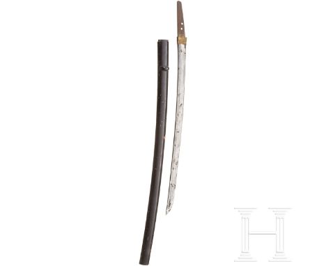 Wakizashi, Japan, Edo-Periode  Klinge Shinogi Tsukuri, flaches Torii Zori, Hamon und Hada verputzt, Messinghabaki, Nako mit z