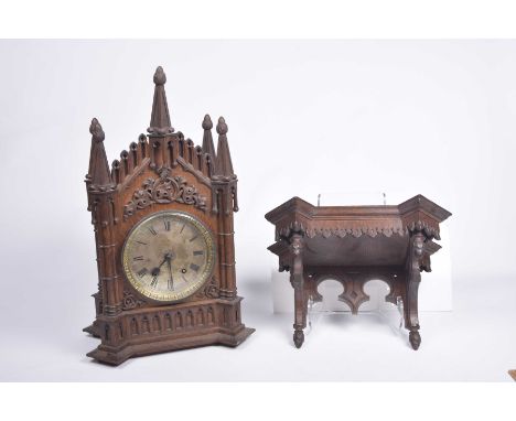 An impressive Victorian oak Gothic revival bracket clock by William Brown, High Street, Sheffield The architectural case with