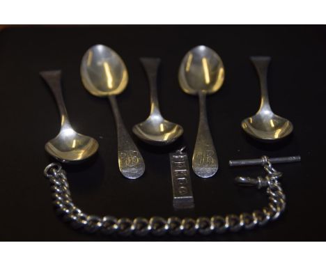 A small collection of silver itemsTo include five Victorian Sheffield teaspoons date mark 1900 together with a silver Birming