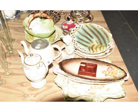 Assorted decorative of ceramicsTo include a porcelain of a young child in bonnet, Wedgwood coffee pot, various Carltonware sa