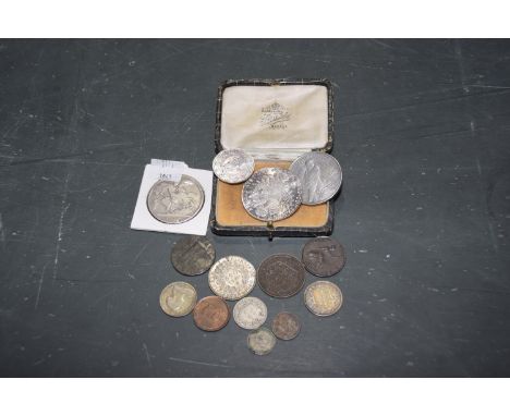 A George IV silver crown dated 1821Maria Theresa silver Thaler dated 1780, a 2 Ducat silver Ferdin Carol coin dated 1642, 2 D
