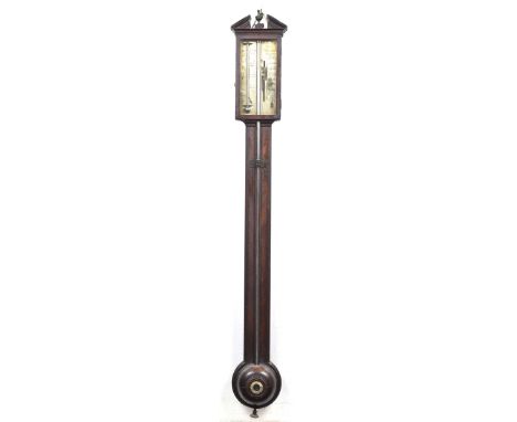 A late 18th early 19th Century mahogany cased stick barometer by Joseph Somalvico, 67 Leather Lane, HolbernHaving a brass fin