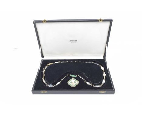 A hallmarked silver and enameled Stafford Licensed Viniers Chairman's Chain of OfficeHallmarked for Birimingham, 1979.  Maker