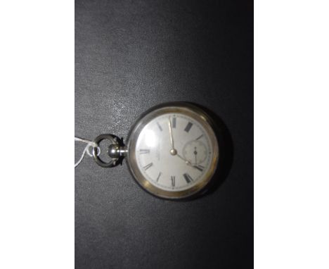 A late Victorian Waltham silver pocket watchThe white enamel dial with Roman numeral hour markers and subsidiary seconds dial