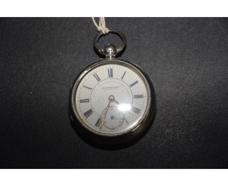 A late Victorian silver pocket watchThe circular white enamel dial with Roman numeral hour markers, and subsidiary seconds di