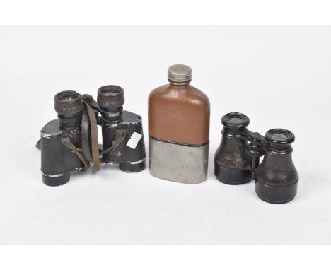 A Collection of vintage binoculars To include a J.T. Coppack and Omega binoculars, a pair of leather clad opera glasses and a