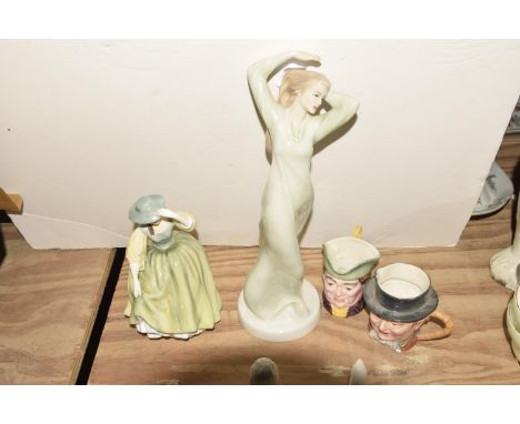 A group of four ceramic figures To include two Beswick toby jugs, the first 'Mr Pickwick' 1119, and the second 'Mr Varden' 12
