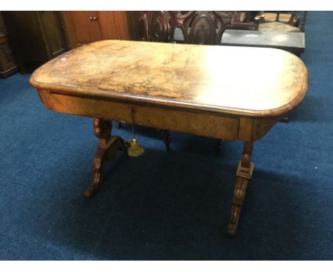 A late 19th century walnut single drawer sofa table with lyre form base. IMPORTANT: Online viewing and bidding only. Collecti