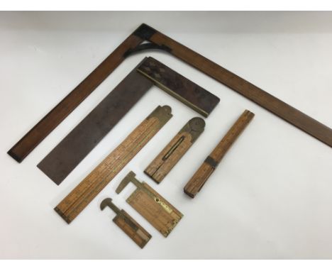 Seven various rulers and measuring tools by J Rabone &amp; Sons, John Johnson, H. R. Espley etc. IMPORTANT: Online viewing an