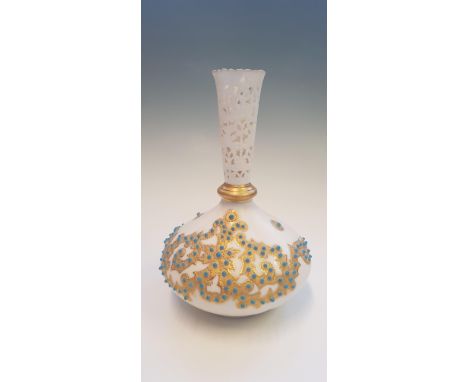 A Grainger Royal Worcester reticulated and jewelled vase, height 18.5cm. IMPORTANT: Online viewing and bidding only. No in pe