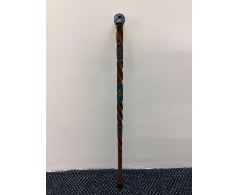 A folk art Masonic decorated walking stick with hammer head marked ‘R.M Cormack 1984-85 R.W.M. Barhill 1444’. IMPORTANT: Onli