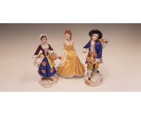 Royal Worcester Golden Wedding Anniversary Golden Moments, with two figurines, man with rabbits and woman with duck. IMPORTAN