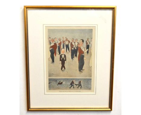 John Bateman (British, 20th century), "The Man Who Went To A Hunt Ball In A Dinner Jacket", hand coloured print, c.1930, 20x2
