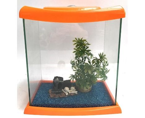A glass fish tank with props, 35cmH 