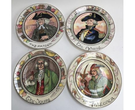 A set of eight vintage 20th Century Royal Doulton character plates to include The Falconer, The Parson, The Admiral, The Squi