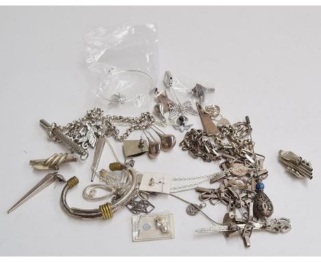 Mixed lot of jewellery, some marked silver, to include necklaces, bracelets, stick pins, kilt pin, earrings and a white metal