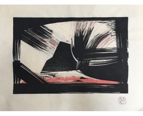 A large woodcut print monogrammed MC lower right, 20x29.5cm 