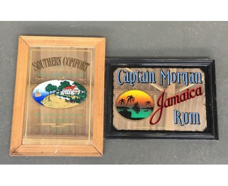 Two vintage pub advertising mirrors for Captain Morgan Rum, and Southern Comfort 