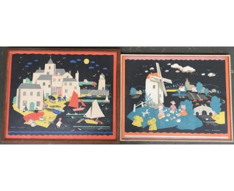 After Peggy Wickham (1909-1978), two prints, a seaside scene, and a windmill, each 44x66cm 