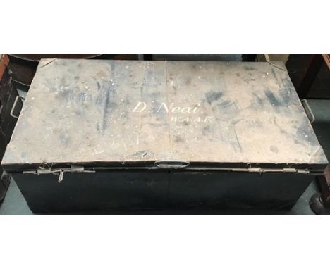 A vintage metal trunk, the top stamped 'D. Neal, W.A.A.F.', 83x47x32cmH, together with one other metal chest, 65cmW 