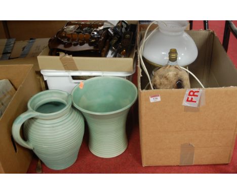 A collection of miscellaneous items, to include table lamp base, souvenir spoon, lotus jug etc