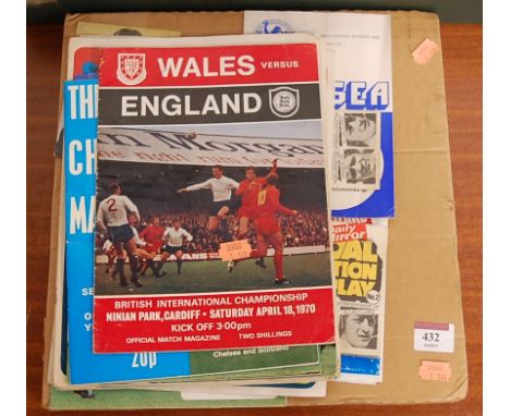 A collection of various 1970s football match day programmes to include England v. Wales at Union Park, Cardiff, 18th April 19