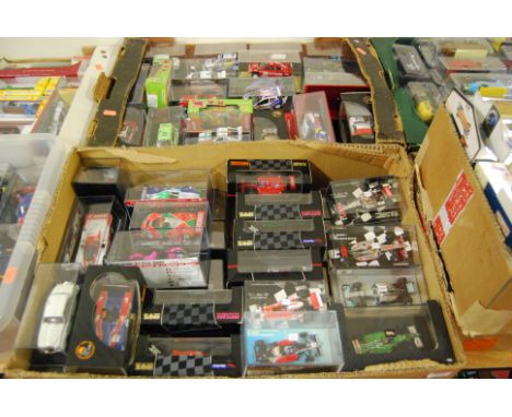 Two boxes of mixed modern diecast to include Onyx model cars to inc F1, Rally, Paris Dakar, and Minichamps F1 cars