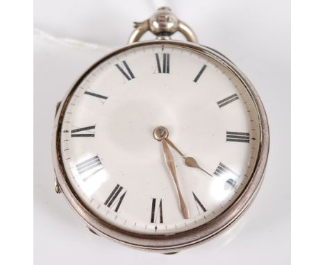 An early Victorian silver cased gent's open faced pocket watch, having convex white enamel dial, keywind chain driven verge f