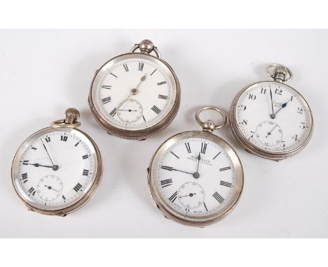 A late Victorian silver gent's open faced pocket watch, having engine turned case, keywind numbered movement, 5.2cm; together