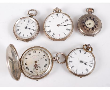 Five various lady's and gent's silver cased pocket watches, to include one full hunter and one half hunter, four being keywin