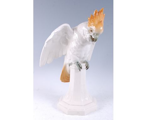 Edmund Sode for Schwarzburger Werkstätten für Porzellankunst, Unterweissbach - a glazed model of a cockatoo, with outstretche